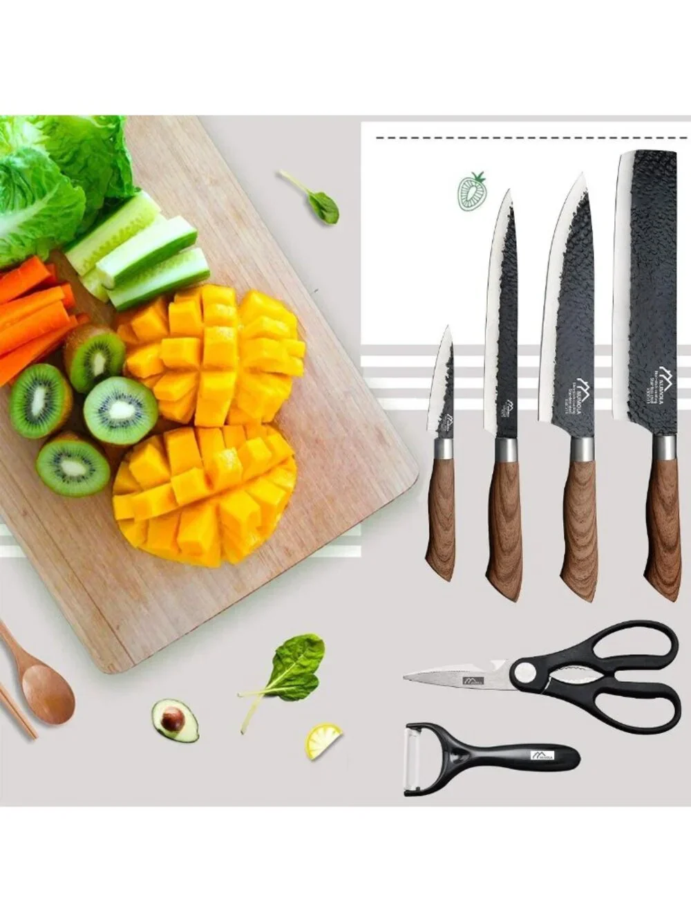 6-Piece Black Chef Knife Set - Professional Stainless Steel Cutlery for Kitchen